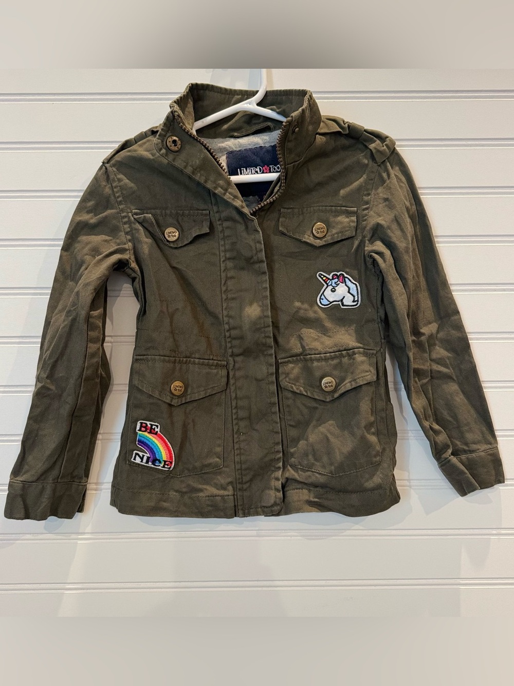 Limited Too Girls Size 4 Olive Green Unicorn Rainbow Utility Jacket